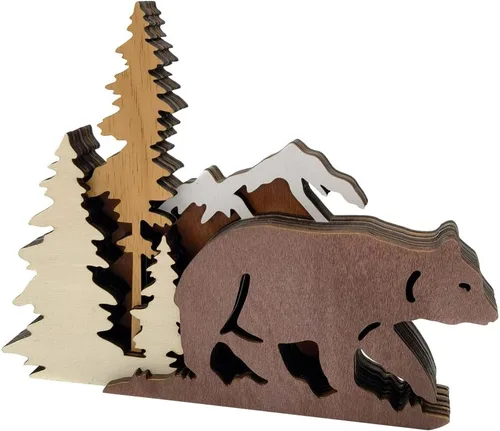 Surakey Estatuas y figuras de madera, ciervos animales, osos, lobo, bosque, alce, decoración del hogar, siluetas de bosque multicapa y esculturas,