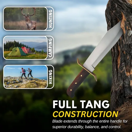 Miniatura 6 de SZCO Full Tang Bowie Cuchillo de Caza de Hoja Fija de 15 Pulgadas - Cuchillo de Campamento con Funda de Cuero para Hombres - Mango de Agarre Firme