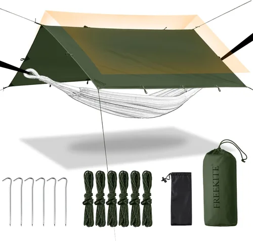 Tienda de campaña de lona portátil multifuncional para mochileros, tela resistente al desgarro, lona para lluvia, refugio ligero e impermeable (lona
