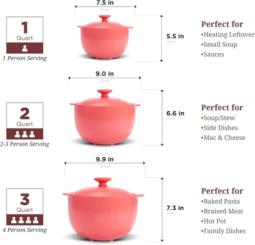 Miniatura 6 de MINH LONG - Horno holandés de porcelana de 2 cuartos con tapa, sin plomo ni cadmio, apto para horno hasta 482 °F, retención de calor, olla de Vesta