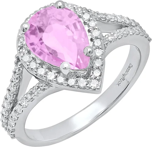 Miniatura 7 de Dazzlingrock Collection Anillo de compromiso con forma de lágrima y diamante blanco natural redondo de 0.45 quilates con halo de diamantes blancos