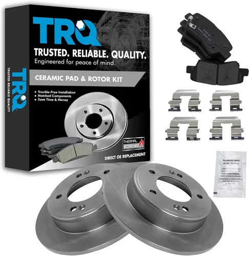 Miniatura 87 de TRQ Kit de rotor de freno trasero y pastillas de cerámica Posi premium compatible con camioneta Chevy GMC