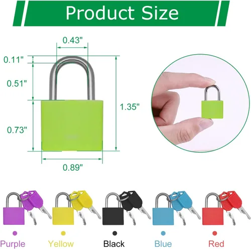 Miniatura 3 de Juego de 6 candados de equipaje multicolor con llaves, mini cerraduras de maleta, pequeñas cerraduras de plástico ABS y cobre, cerradura pequeña
