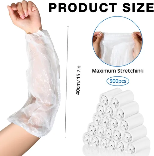 Miniatura 2 de Xtinmee 300 fundas desechables de plástico, protectores de brazos, a granel, impermeables, con elástico en el puño, 15.7 pulgadas de largo (blanco)