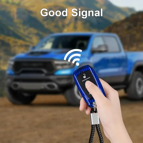 Miniatura 4 de Protector de llavero de fibra de carbono real para Dodge Ram 1500 2500 3500 accesorios, funda para llavero con llavero 2019-2025, azul