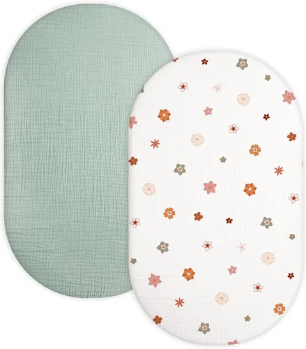 Miniatura 34 de Sábana de moisés para bebé niño y niña, sábanas ajustadas para colchón de moisés rectangular, ovalado, de reloj de arena, sábanas de cesta de Moisés