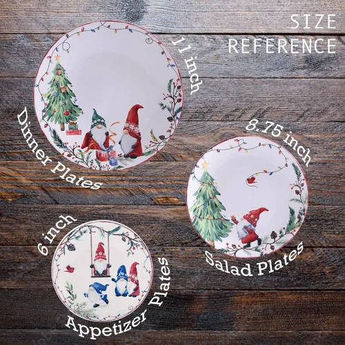Miniatura 5 de Bico - Juego de 6 platos de aperitivo de gnomos navideños, 6 pulgadas, pequeños platos de postre de cerámica para bocadillos, ensalada, decoración