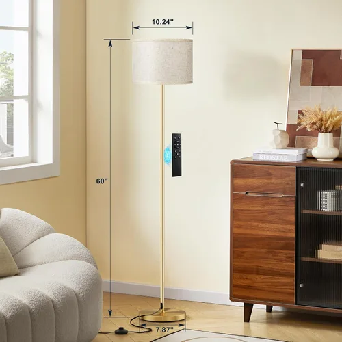 Miniatura 2 de Ambimall - Lámpara de pie moderna con control remoto, lámparas altas para sala de estar, habitación, oficina y comedor, pantalla beige con poste