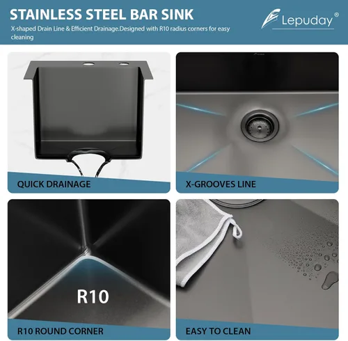 Miniatura 2 de Black Bar Sink Drop in 13x15 Inch Topmount Single Bowl Kitchen Sink Handmade T304 Stainless Steel Wet Bar Sink Outdoor RV Handmade Small Prep Sink