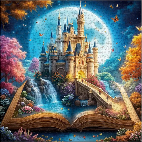 Miniatura 11 de Hermoso libro valle rompecabezas para adultos, 1000 piezas de naturaleza, bonita luna, cascada de paisaje, rompecabezas escénico de castillo