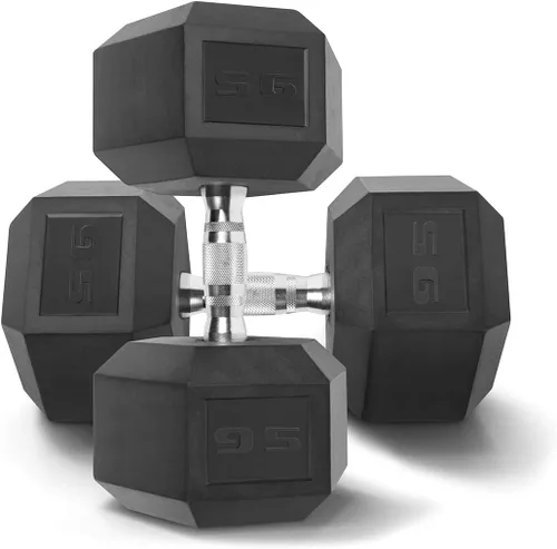 Miniatura 16 de WF Athletic Supply Mancuernas hexagonales con revestimiento de goma con mango cromado contorneado, entrenamiento de cuerpo completo y entrenamiento