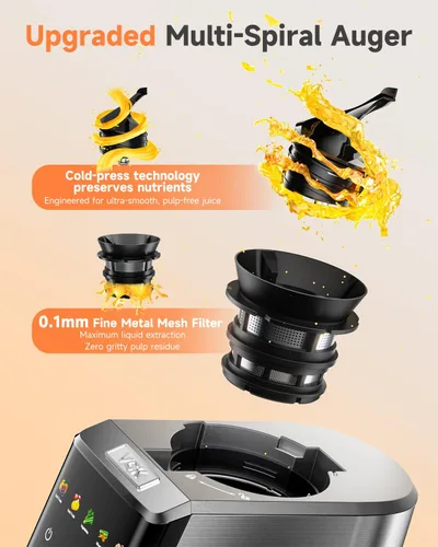 Miniatura 2 de Exprimidor de prensa en frío con canal de alimentación grande de 5.12 pulgadas, tecnología de masticación lenta para retención de nutrientes, motor