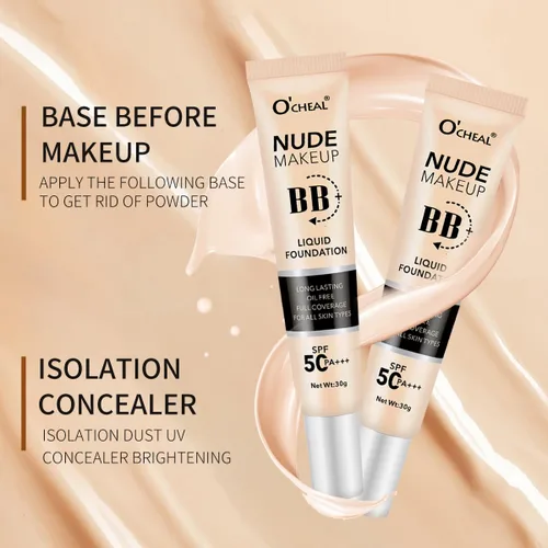 Miniatura 6 de O'CHEAL BB Cream con SPF 50+ Hidratante teñido de cobertura completa con base de polvo corrector construible, sin aceite, acabado hidratante