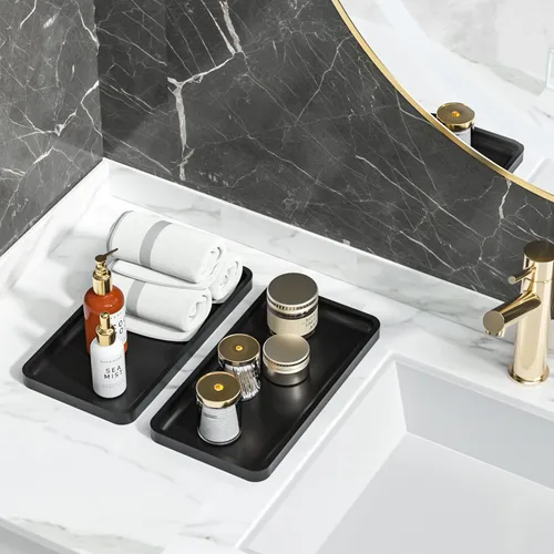 Miniatura 2 de Weenson Bandejas de tocador de baño para encimera, artículos de tocador, decoración de velas, perfumes, bandeja de cocina para dispensador de jabón