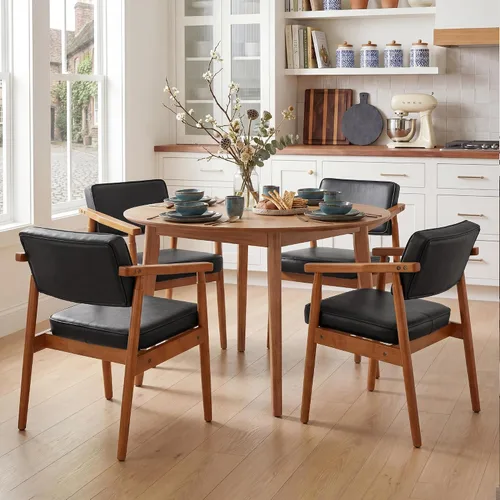 Miniatura 15 de LSSPAID Juego de 1 silla de comedor de mediados de siglo, sillón tapizado en tela de lino beige con reposabrazos de madera, respaldo cómodo, silla