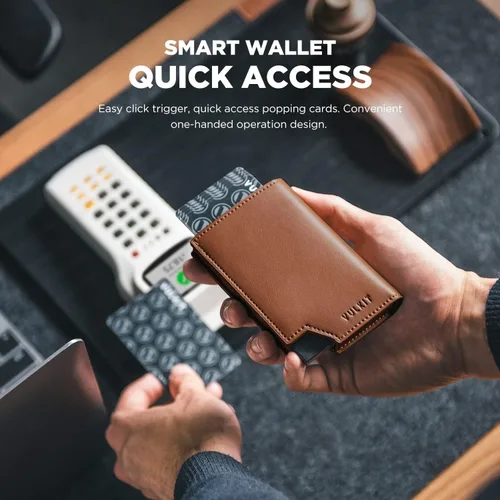 Miniatura 2 de VULKIT Cartera minimalista para hombre, con bloqueo RFID, cierre magnético, cartera de cuero con ventana de identificación, para dinero en efectivo
