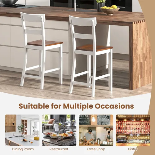 Miniatura 8 de Giantex Juego de 4 Taburetes de Bar de Madera de Altura de Mostrador, 24.5" Sillas de Bar de Comedor de Madera Estilo Granja con Marco de Madera