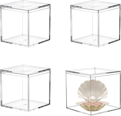 Miniatura 15 de KissYou Caja de Acrílico Grande Cajas de Exhibición Transparentes con Tapa Cubo Cuadrado Transparente Caja de Almacenamiento de Acrílico para Bodas