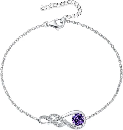 LOCIBLO Pulseras de piedra natal para mujeres y niñas, plata de ley 925, oro blanco, colgante de infinito, regalo de aniversario, cumpleaños,