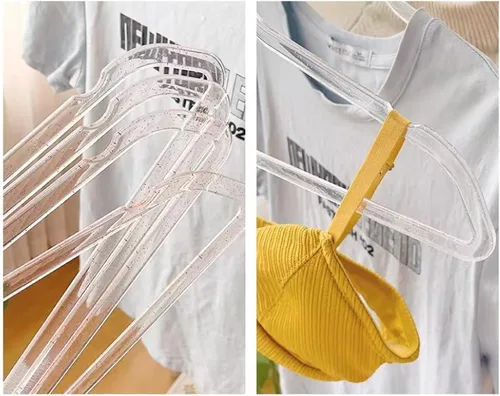 Miniatura 7 de Perchas de Ropa Rosas de 16", Paquete de 40 Perchas de Plástico con Recubrimiento Transparente para Armario de Adultos, Bling Ganchos de Ropa