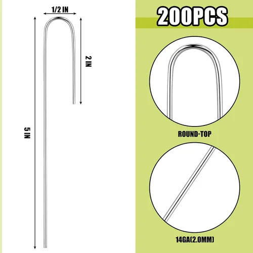 Miniatura 2 de Pelopy 200 estacas de tubo de goteo de riego de 1/2 pulgada, 5 pulgadas, grapas de paisaje en forma de J, estacas de línea de goteo de jardín