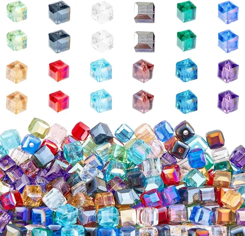 Miniatura 8 de PH PandaHall 360 cuentas de cristal en forma de cubo, 12 colores, cuentas galvanizadas facetadas de 0.236 in, cuentas sueltas para collares, aretes