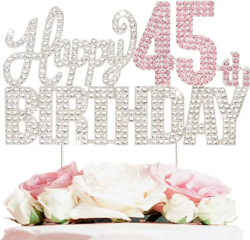 Miniatura 14 de Decoración de pastel de diamantes de imitación rosa y plateado con texto en inglés "Cheers to 11 Years Old Eleven Bday" de metal brillante