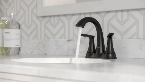 Miniatura 9 de Pfister Weller LG48WRPB - Grifo para lavabo de baño, centro de 4 pulgadas, 2 asas, 3 agujeros, acabado negro mate, LG48WRPB Mate negro