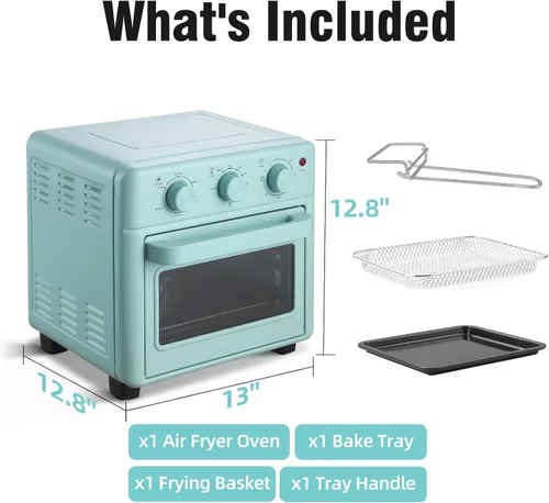 Miniatura 6 de Novaspark Combo de Horno Tostador y Freidora de Aire, Horno de Convección Retro de Encimera, Horno Tostador Pequeño de 16QT, 4 Rebanadas o Pizza
