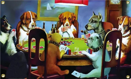 Bandera divertida de perros jugando al póquer de 2 x 3 pies, bandera de meme, color vivo, poliéster de doble costura con 4 ojales de latón para