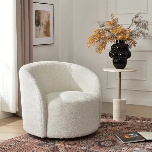 Miniatura 18 de KINWELL Silla giratoria Boucle de 34 pulgadas con juego otomano redondo de 18 pulgadas, juego totalmente ensamblado de silla y reposapiés de sherpa