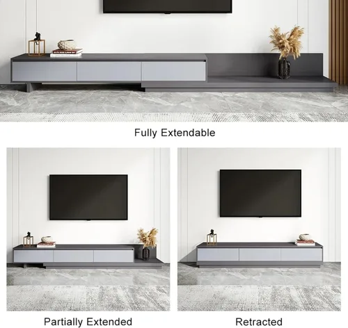 Miniatura 3 de homary Soporte de TV extensible y mesa auxiliar anidable, centro de entretenimiento moderno de 2 piezas con cajones para sala de estar