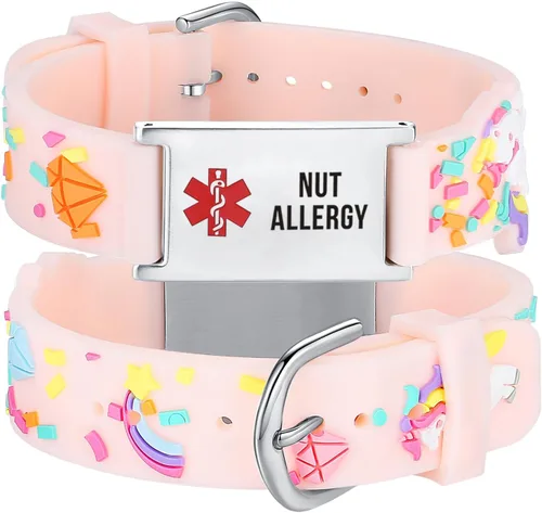 LinnaLove Pulseras de identificación de alerta médica de dibujos animados, regalo de padres para hijo, hija, hermano, hermana