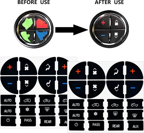 Miniatura 3 de 2 Paquetes Kit de Reparación de Botones del Tablero de CA Calcomanías Adhesivas - Compatible con Chevy, para Reparar Botones de Control de A/C 2 pzas