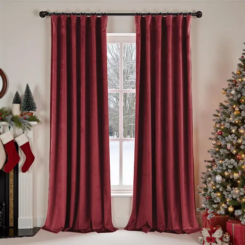 Miniatura 19 de Cortinas de terciopelo con trabilla trasera de 52 x 63 pulgadas de color naranja quemado de KOUFALL