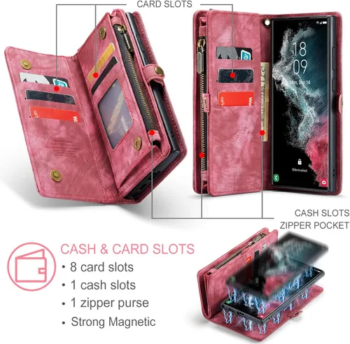 Miniatura 3 de Asuwish Funda de teléfono para Samsung Galaxy S22 Ultra 5G con cremallera, protector de pantalla de vidrio templado y tarjetero abatible, accesorios