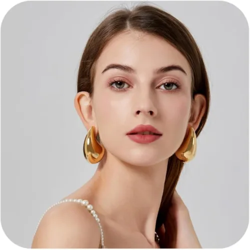 KIAISXES Aretes de aro de gota de agua de oro extra grandes, aretes gruesos para mujer, ligeros, hipoalergénicos, chapados en oro, joyería de moda