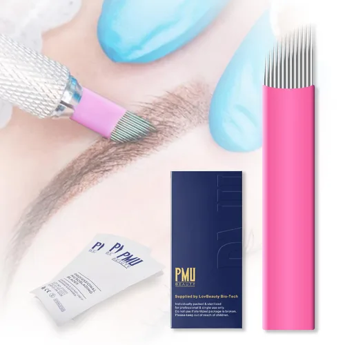 50 Uds agujas Microlading profesionales 12 pines curvados planos con 0.007 in de diámetro desechables manuales cuchillas de cejas suministros de
