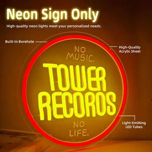 Miniatura 4 de Tower Records - Letrero de neón con música retro para decoración de pared, letreros LED para tienda de CD, dormitorio, arte de pared de neón rojo