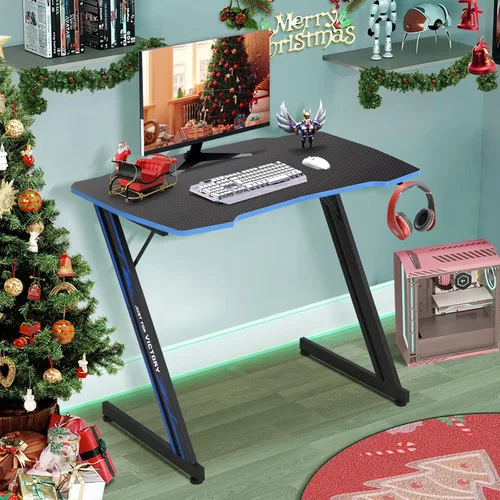 Miniatura 12 de HKLGorg Escritorio para juegos para computadora, escritorio en forma de Z, mesa de juegos para escritura, moderno, ergonómico, estilo de carreras
