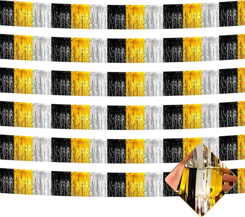 Miniatura 16 de Paquete de 6 Guirnaldas de Flecos de Papel Aluminio de 10 Pies, Serpentinas Metálicas de Oropel, Pancarta Colgante de Pared, Telón de Fondo
