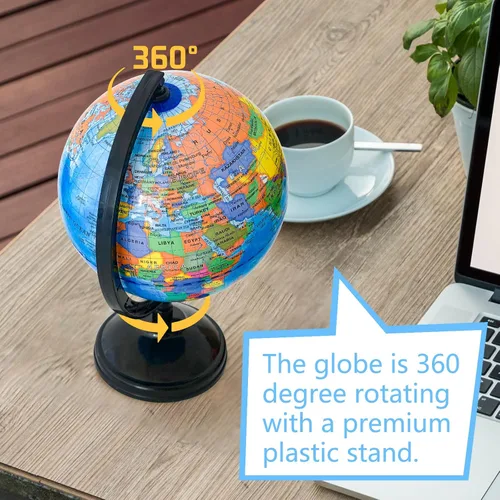Miniatura 5 de Globo mundial geográfico de 6 pulgadas para niños, globo educativo con soporte, decoración decorativa giratoria de mapa del mundo, globo político