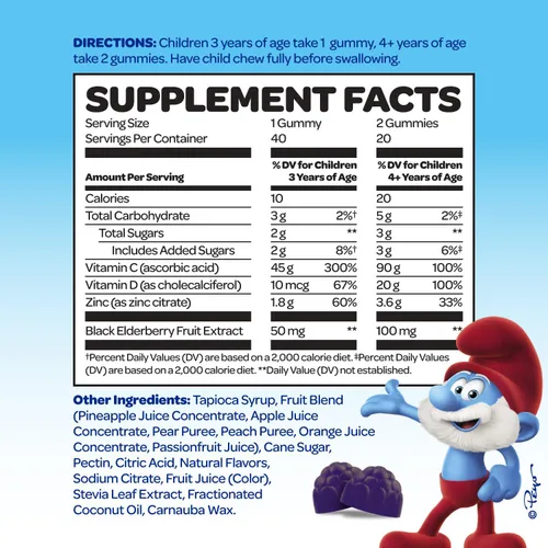 Miniatura 2 de Smurfs Kids - Gomitas de apoyo inmunológico para niños, gomitas de inmunidad para niños de saúco negro con vitamina C y zinc, hechas con fruta real