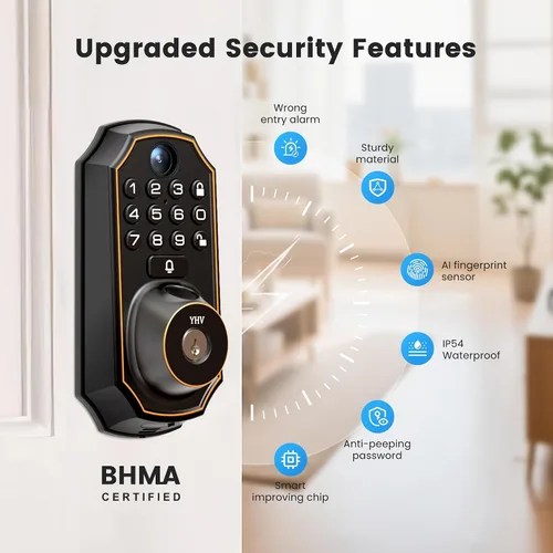Miniatura 3 de Cerradura de puerta de entrada sin llave con cámara, cerradura inteligente electrónica, teclado de huellas dactilares, cerrojo con código, control