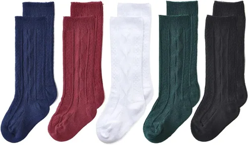 Miniatura 17 de Mini angel Calcetines altos hasta la rodilla para bebé, calcetines largos de punto trenzado, calcetines de algodón sin costuras, para recién 5 pares