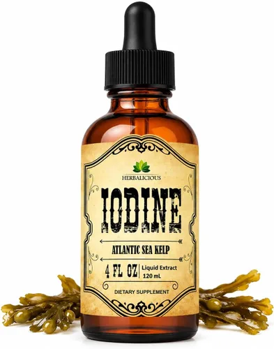 HERBALICIOUS Gotas de yodo – Líquido de yodo natural de algas marinas – Suplemento tiroideo para energía, digestión y apoyo inmunológico – Fórmula