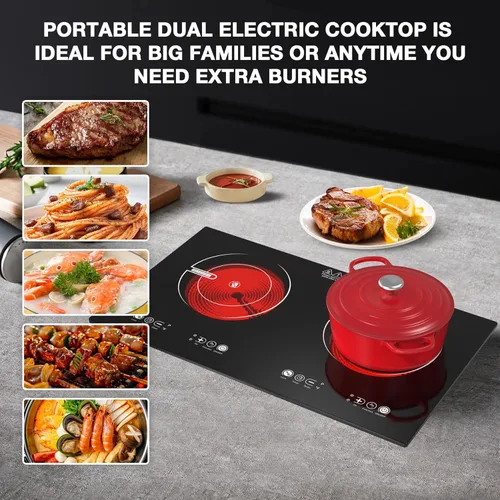 Miniatura 9 de VBGK Placa de cocina eléctrica de 3 quemadores, estufa eléctrica de 24 pulgadas, control táctil y de perilla, LED, 9 niveles de potencia, bloqueo