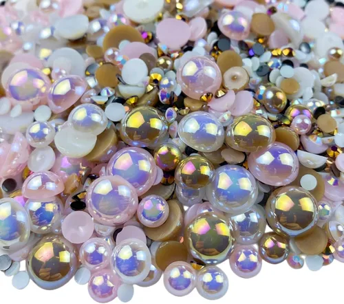 Miniatura 10 de Diamantes de imitación de media perla roja y negra de 1.06 oz para manualidades, tamaño mixto de 0.116 a 0.394 pulgadas, diamantes de imitación