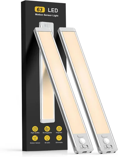 Miniatura 9 de MCGOR Iluminación bajo gabinete de 10 pulgadas, paquete de 2 luces recargables con sensor de movimiento para interiores, 5 niveles regulables, luces