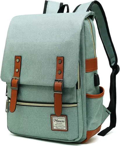 Miniatura 11 de Mancio - Mochila vintage para portátil con puerto de carga USB, mochila de negocios delgada resistente a roturas para viajes, universidad, mochilas